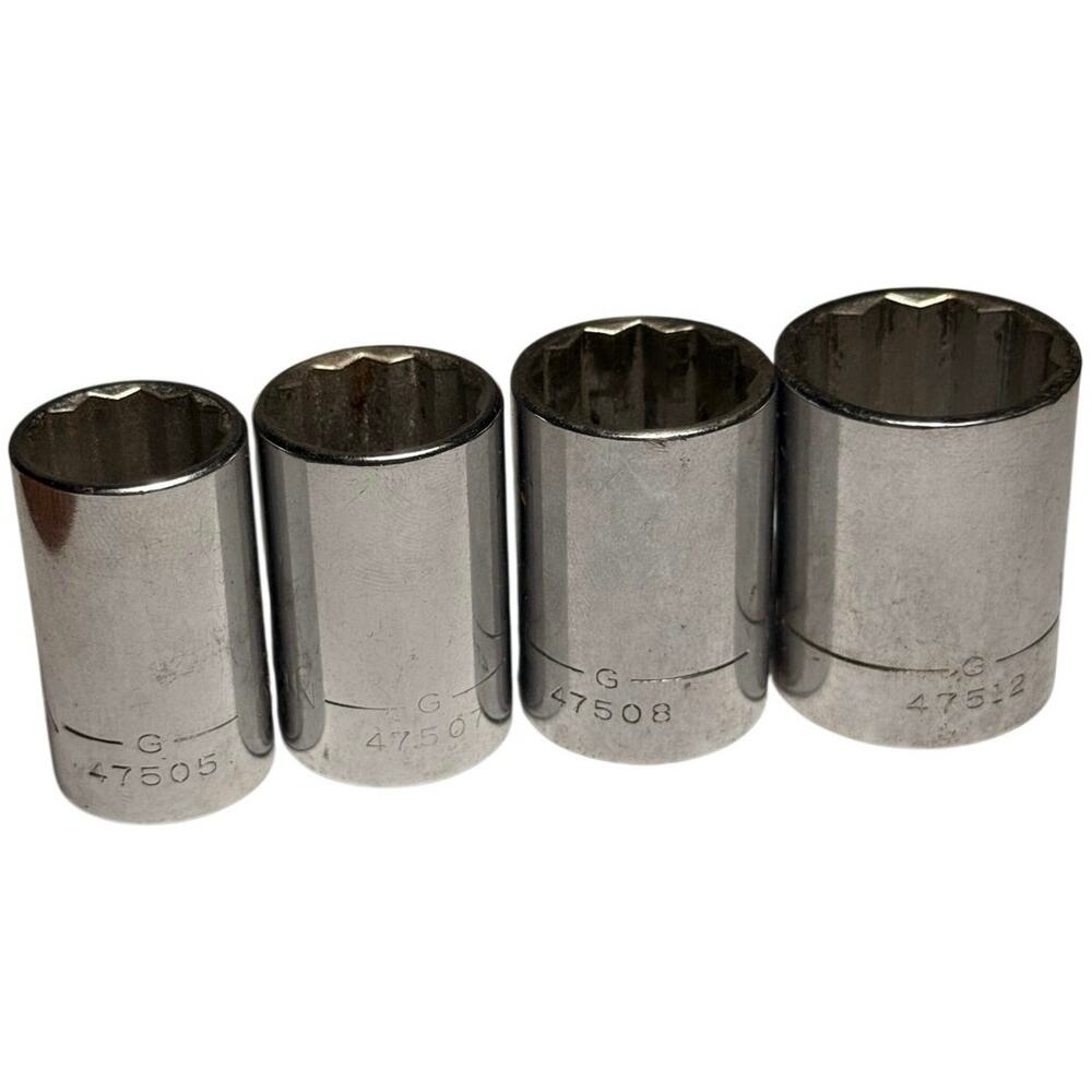 Vintage Craftsman USA 1/2" Drive Shallow Socket Lot 4 Pc 12-Pt G Series